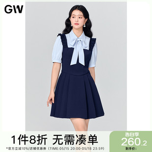 GW大码女装法式长袖蝴蝶结飘带西装连衣裙2024春夏季新款微胖mm女