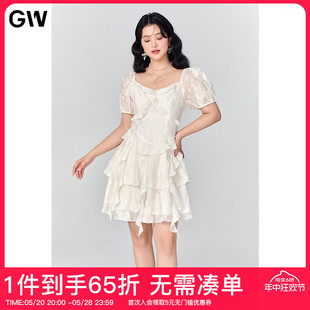 GW大码女装法式荷叶边公主短袖连衣裙2024夏季新款微胖mm气质显瘦