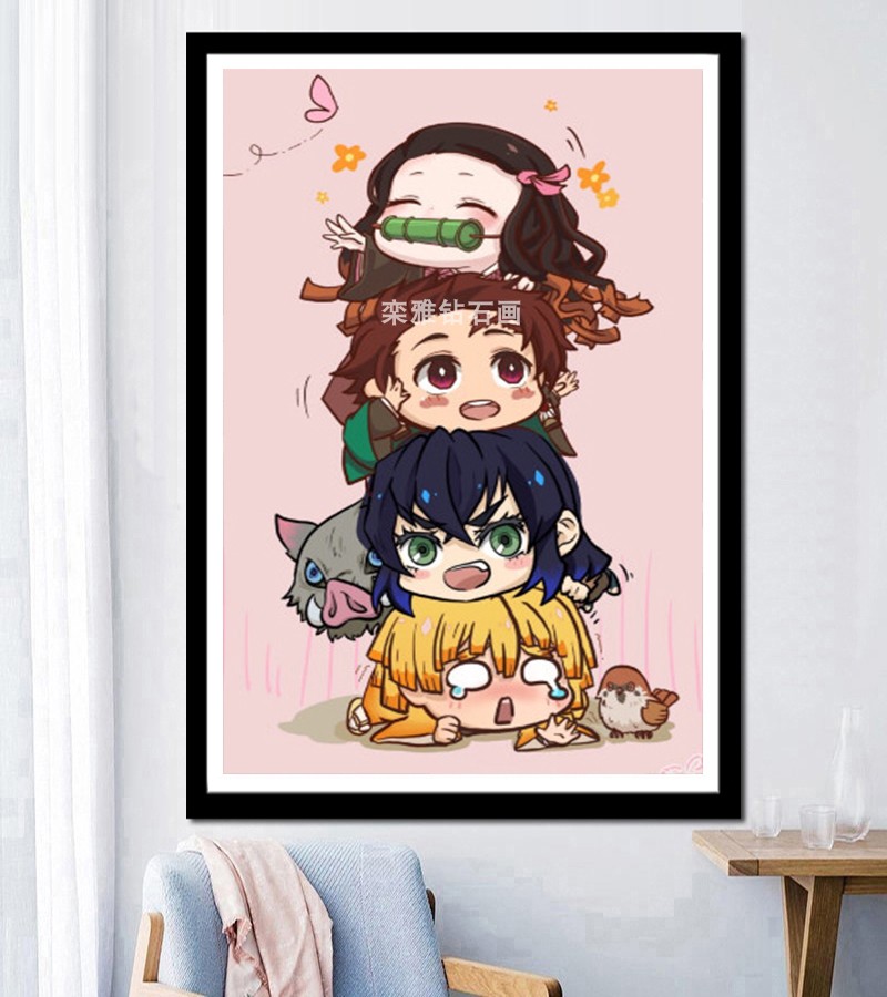 2021新款动漫卡通diy方钻满钻钻石画q版鬼灭之刃叠罗汉贴钻十字绣