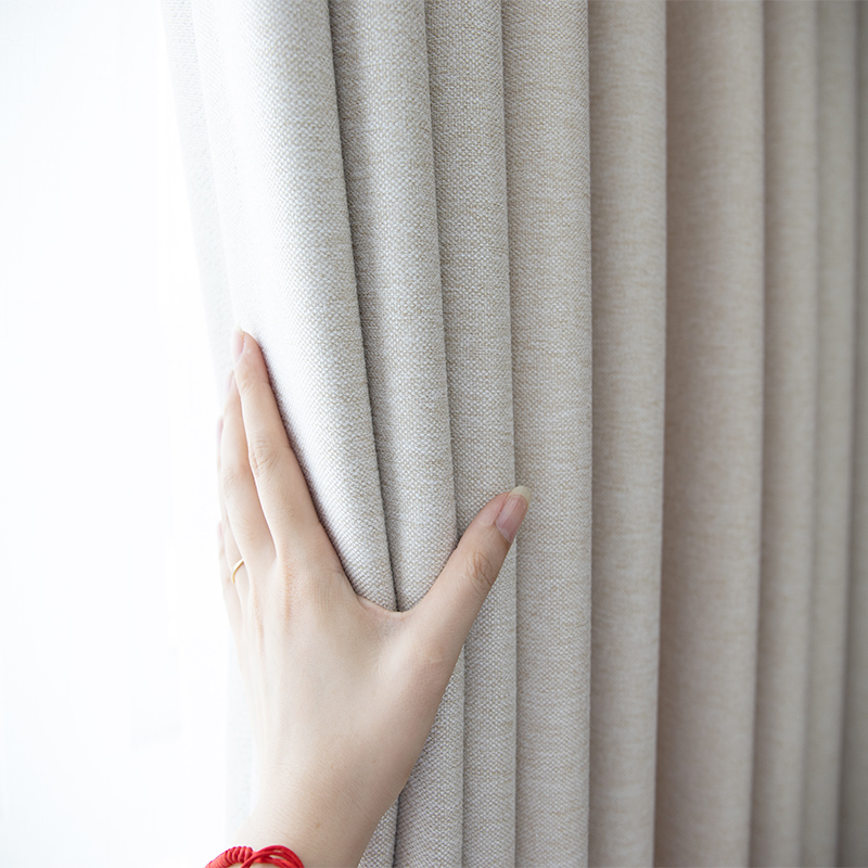 日式窗帘成品奶茶米白色棉麻北欧挂钩式卧室遮光2021新款简约客厅