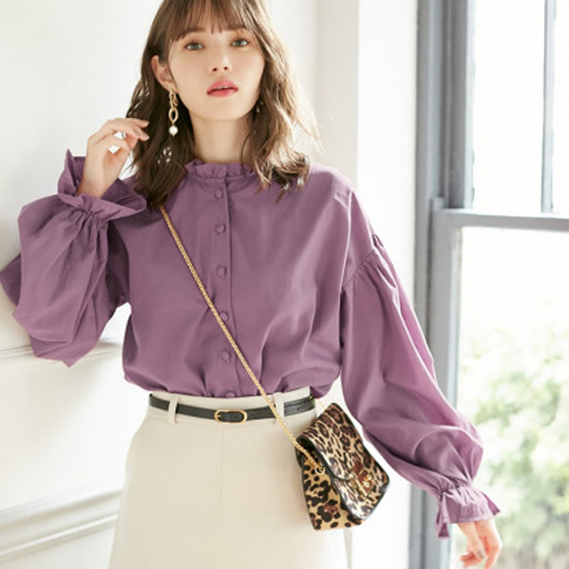 20春夏日系学院少女风复古抽褶立领宽松显瘦灯笼袖棉质衬衫上衣优惠券