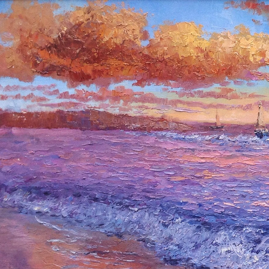 李玲姬《日出祥光耀福海》大幅布面原创油画