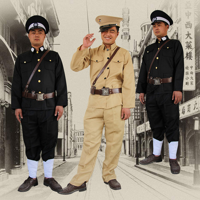 二狗子汉奸服装黑色民国警察巡捕房伪军服装国民党男军官表演出服