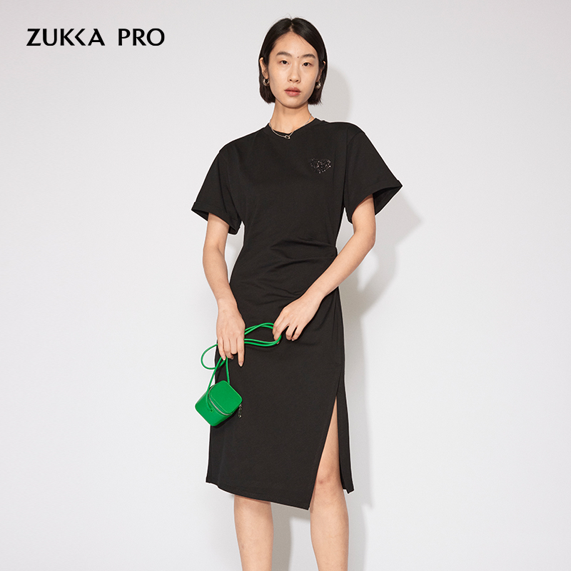 ZUKKA PRO卓卡女装夏季新品爱心珠片褶皱气质休闲时髦宽松连衣裙