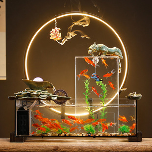 创意循环流水小型玻璃金鱼缸免换水办公室桌面客厅造景水族箱摆件