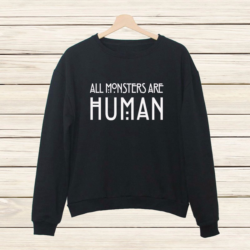 All monsters are human 纯英文欧美情侣女纯棉长袖卫衣在类目 女装/女士精品, 卫衣/绒衫中 - 来自Buy2taobao.com提供专业的淘宝代购服务