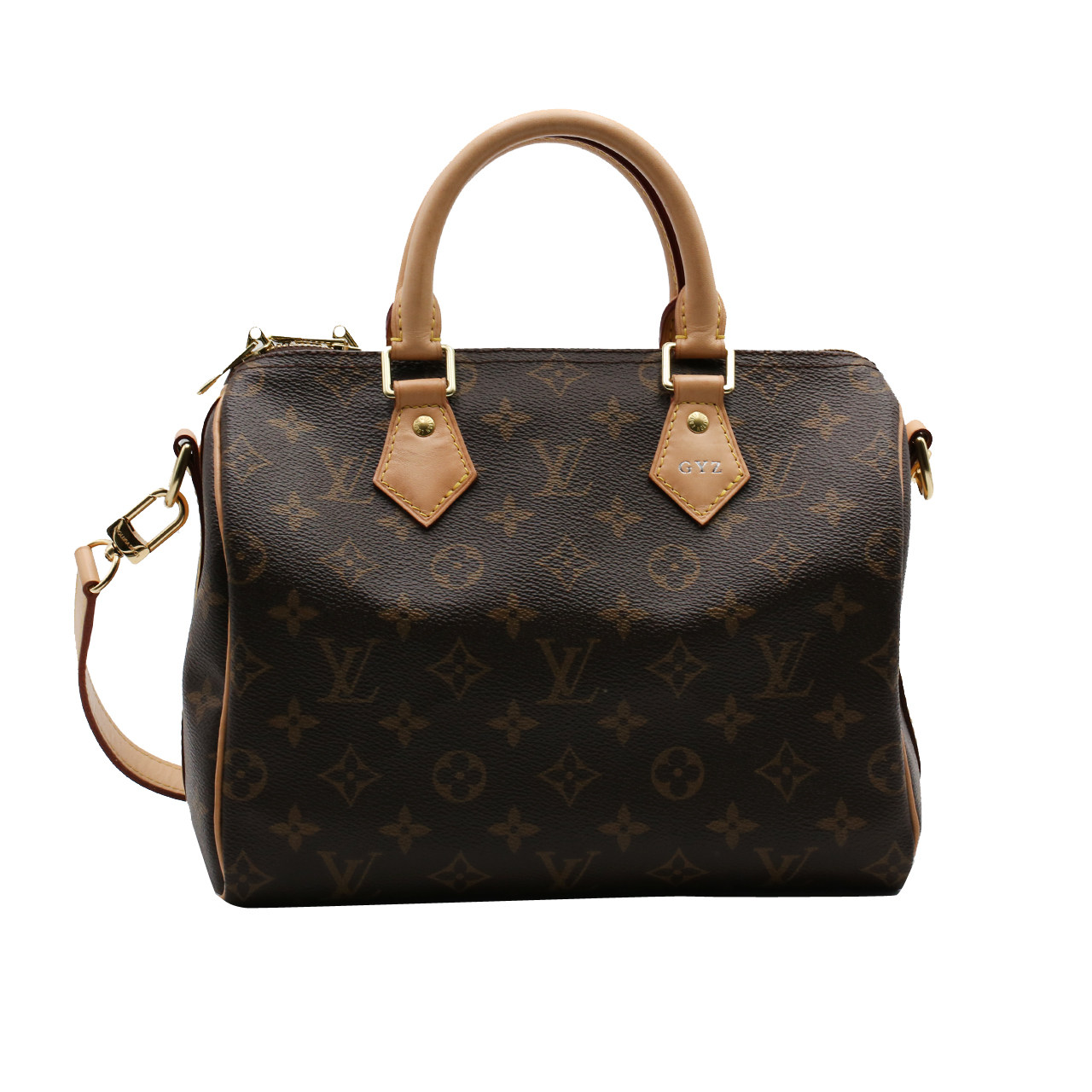 [9.8新]路易威登lv女士speedy25经典老花单肩手提有刻字