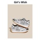 Girl's Wish 复古网面系带休闲运动鞋跑步鞋女重工撞色厚底老爹鞋