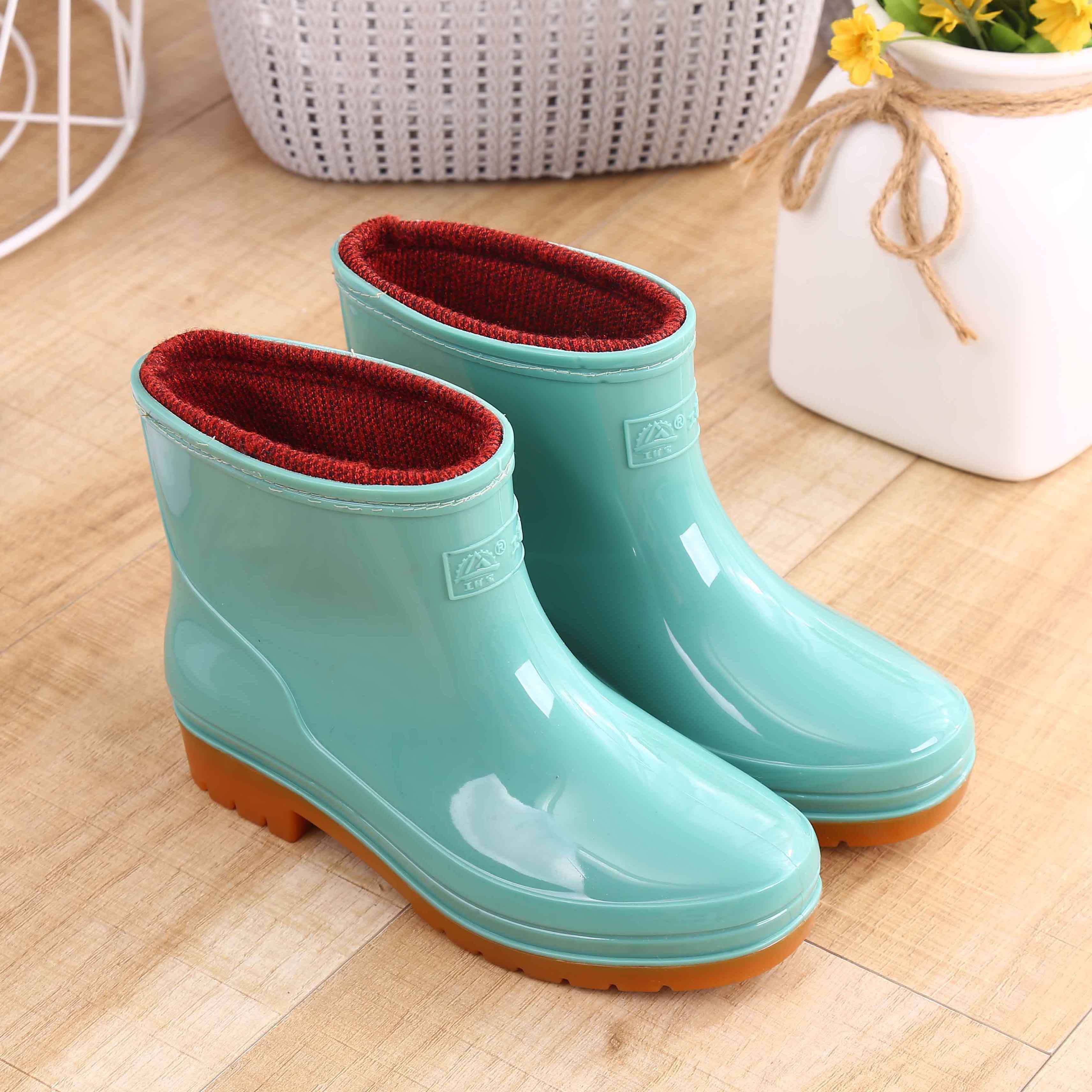果冻水鞋雨鞋女保暖时尚雨靴成人加绒胶鞋套鞋短筒厨房防滑水靴冬