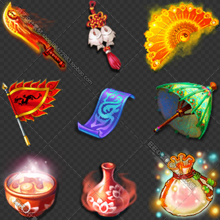 a678美术资料/游戏界面ui/icon图标/q版古风仙侠物品技能道具武器
