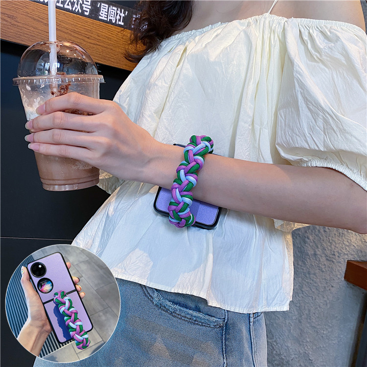 紫色手工编织带手腕带适用华为p50