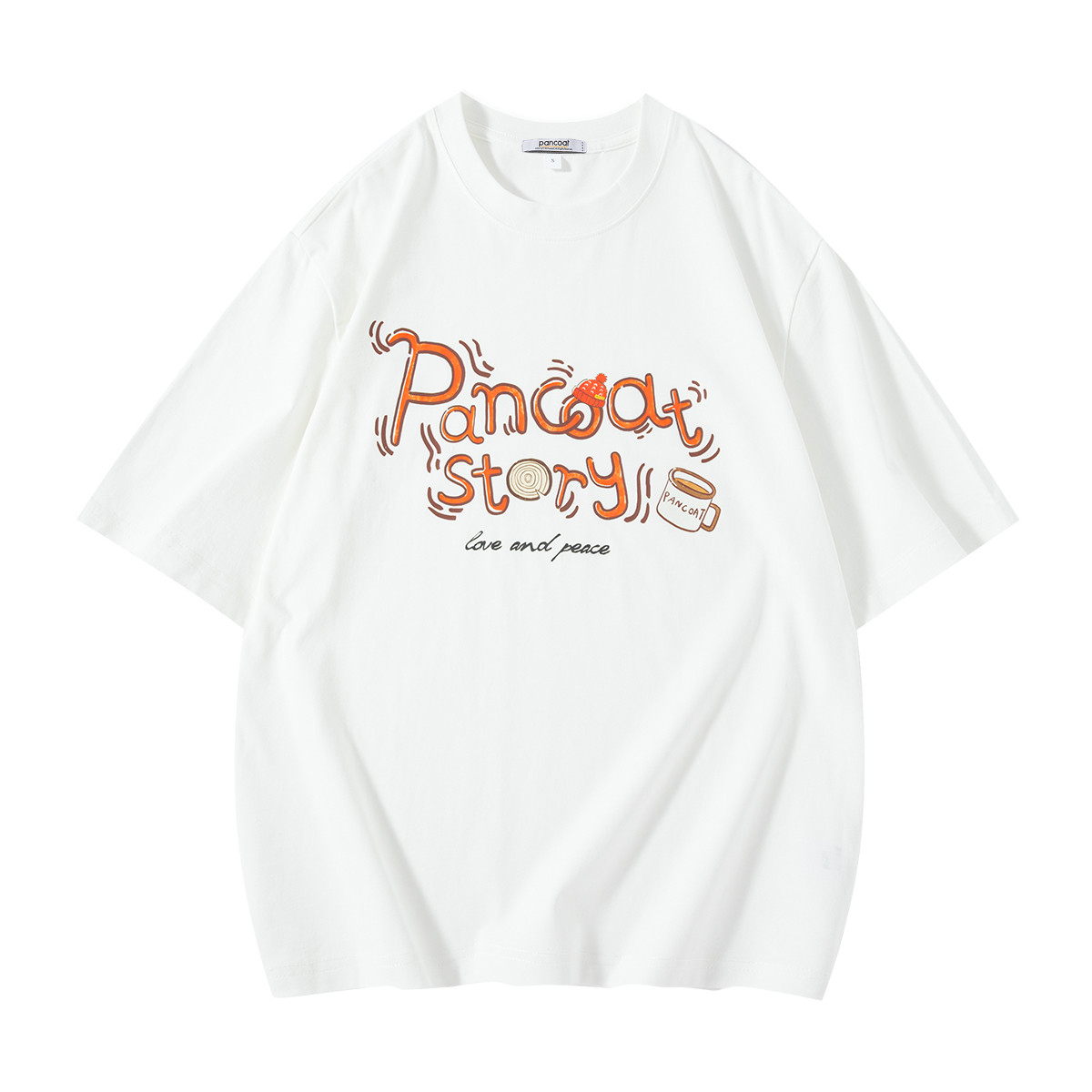 PANCOAT夏新款纯棉个性字母印花圆领体恤男女宽松情侣全棉短袖T恤