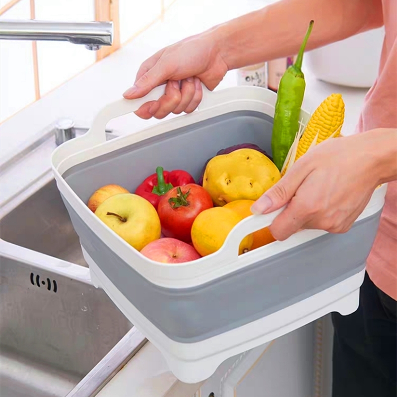 硅胶可折叠水槽折叠方形洗菜盆沥水篮便携式户外旅游洗菜洗水果盆