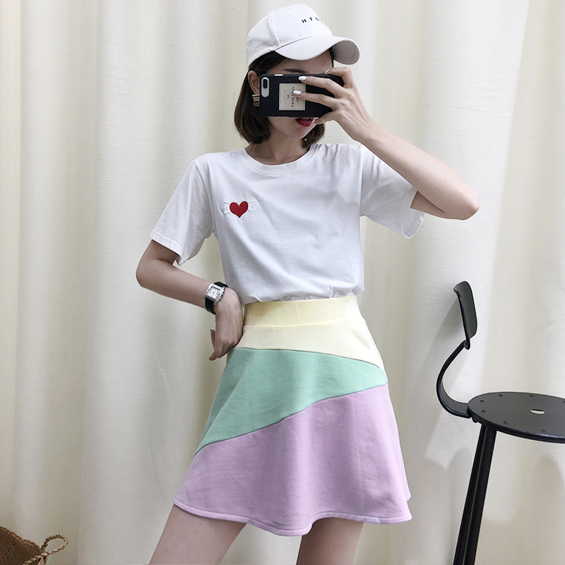 SVQ094韩国好货~2019夏新品 清新复古糖果拼色短裙高腰A字半身裙|ruв категории Женская одежда, юбка - от Buy2taobao.com для оказания профессиональной услуги покупки агента Taobao