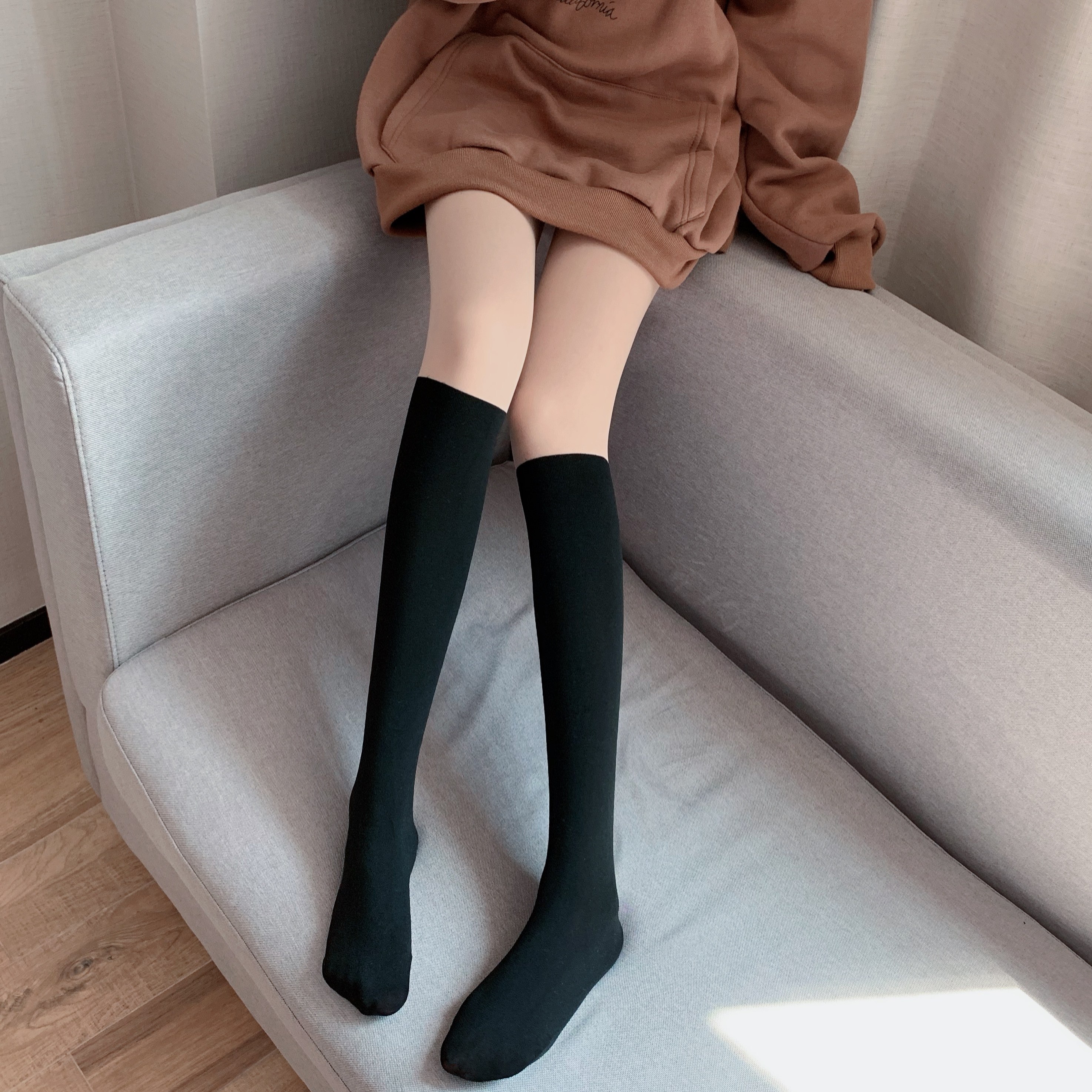 实拍实价 网红逼真防掉假小腿袜黑色白色假中短筒天鹅绒连裤袜