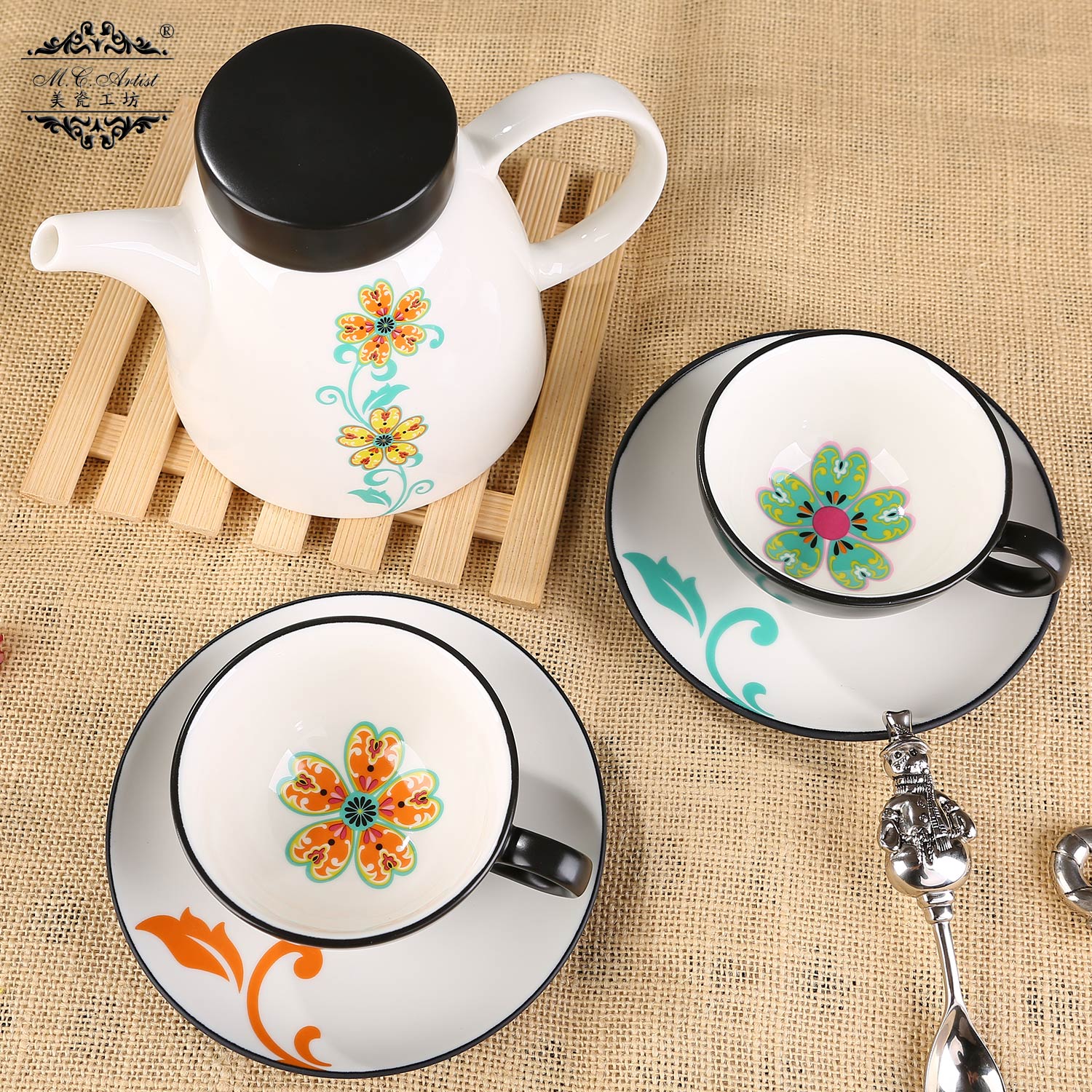 【尾货清仓】出口陶瓷日式花草茶具套装泡茶壶下午茶咖啡杯碟瓷器