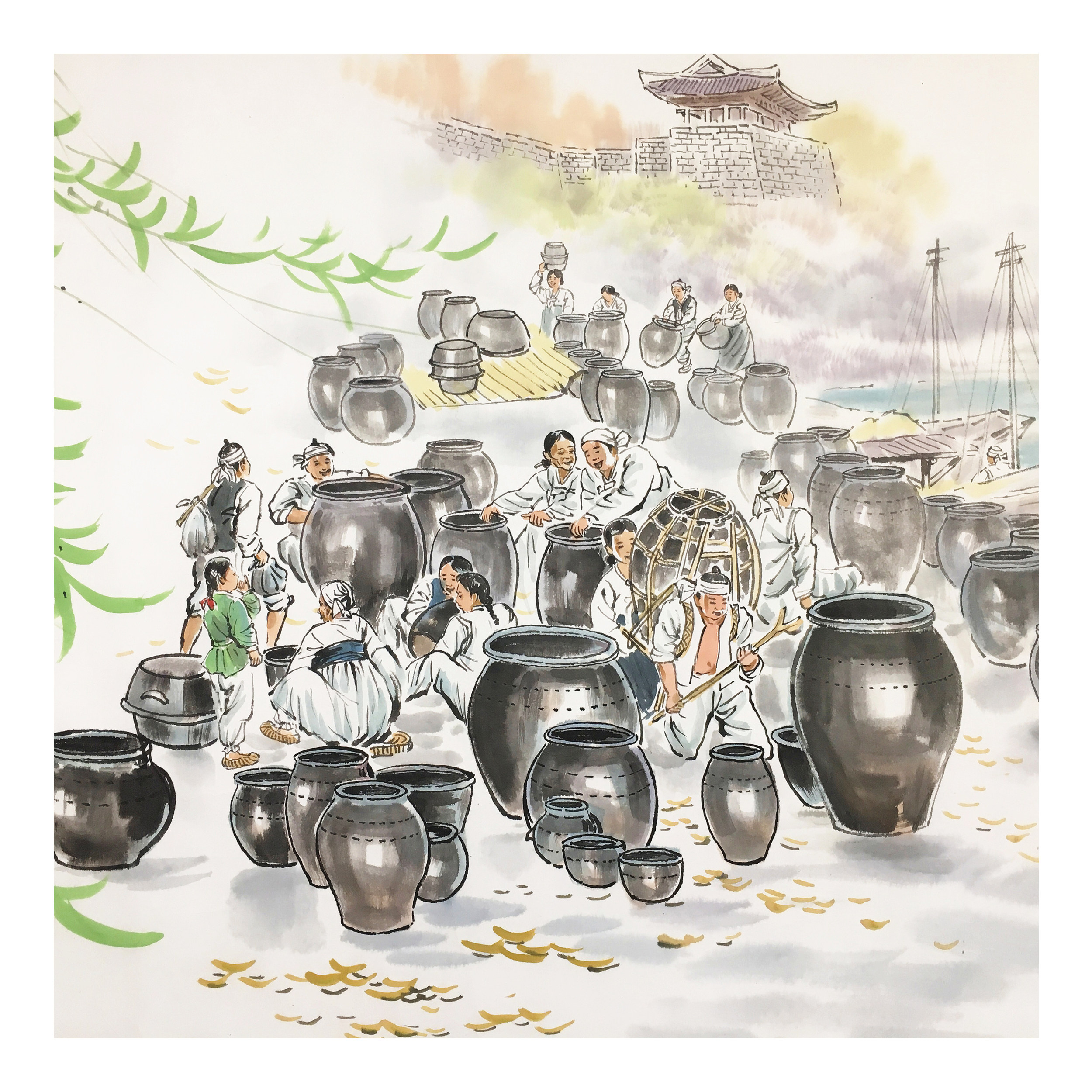 (朝鲜)民俗画 成植《秋天的别样景色》平壤美术大学 星朝画廊