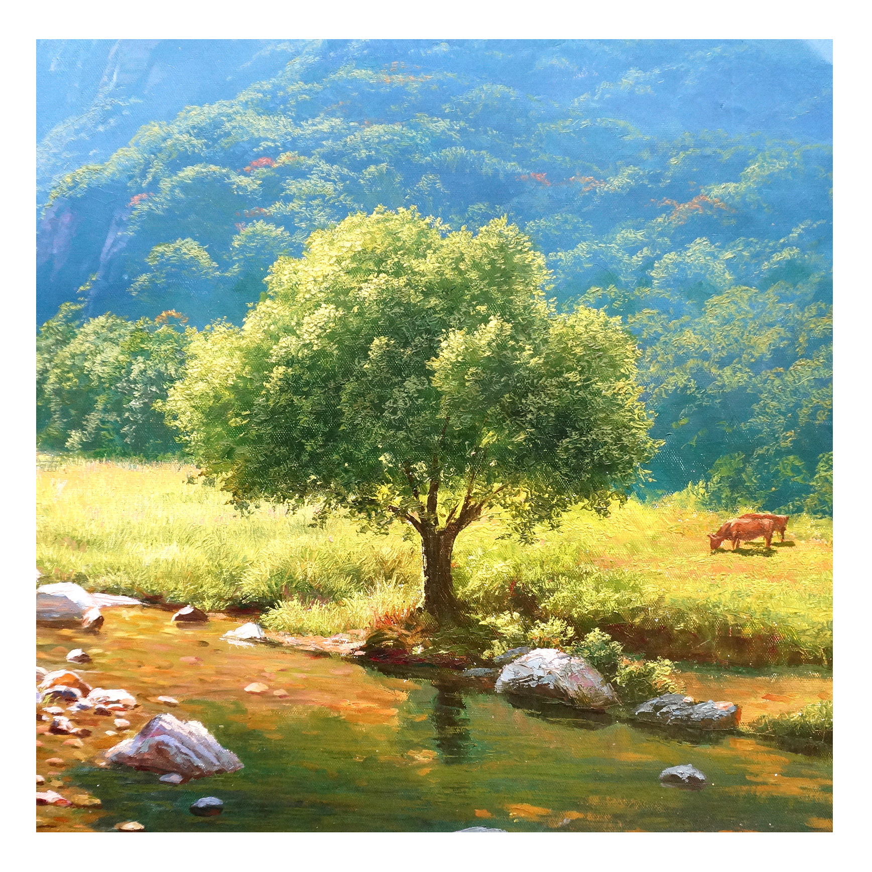 (朝鲜)1.3米 功勋画家 金明哲《盛夏溪谷》万寿台创作社 星朝