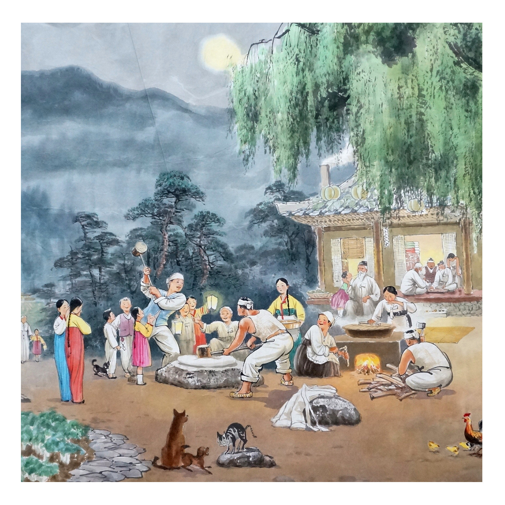 (朝鲜)经典民俗 功勋画家 梁文峰《春节习俗》白虎美术创作社