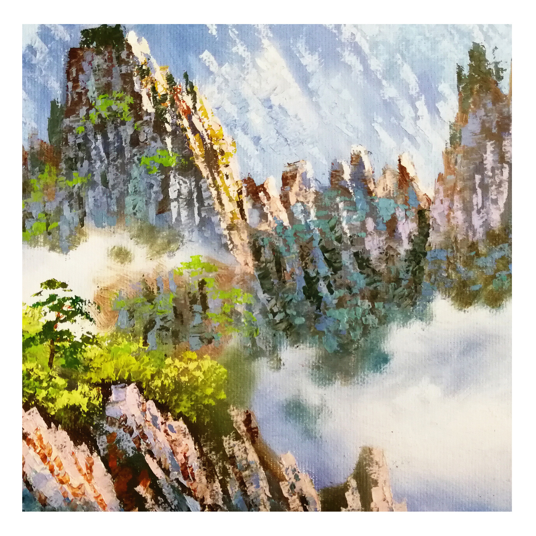 (朝鲜)功勋画家 金哲镇《高山流云》平壤美术大学 星朝(带框)