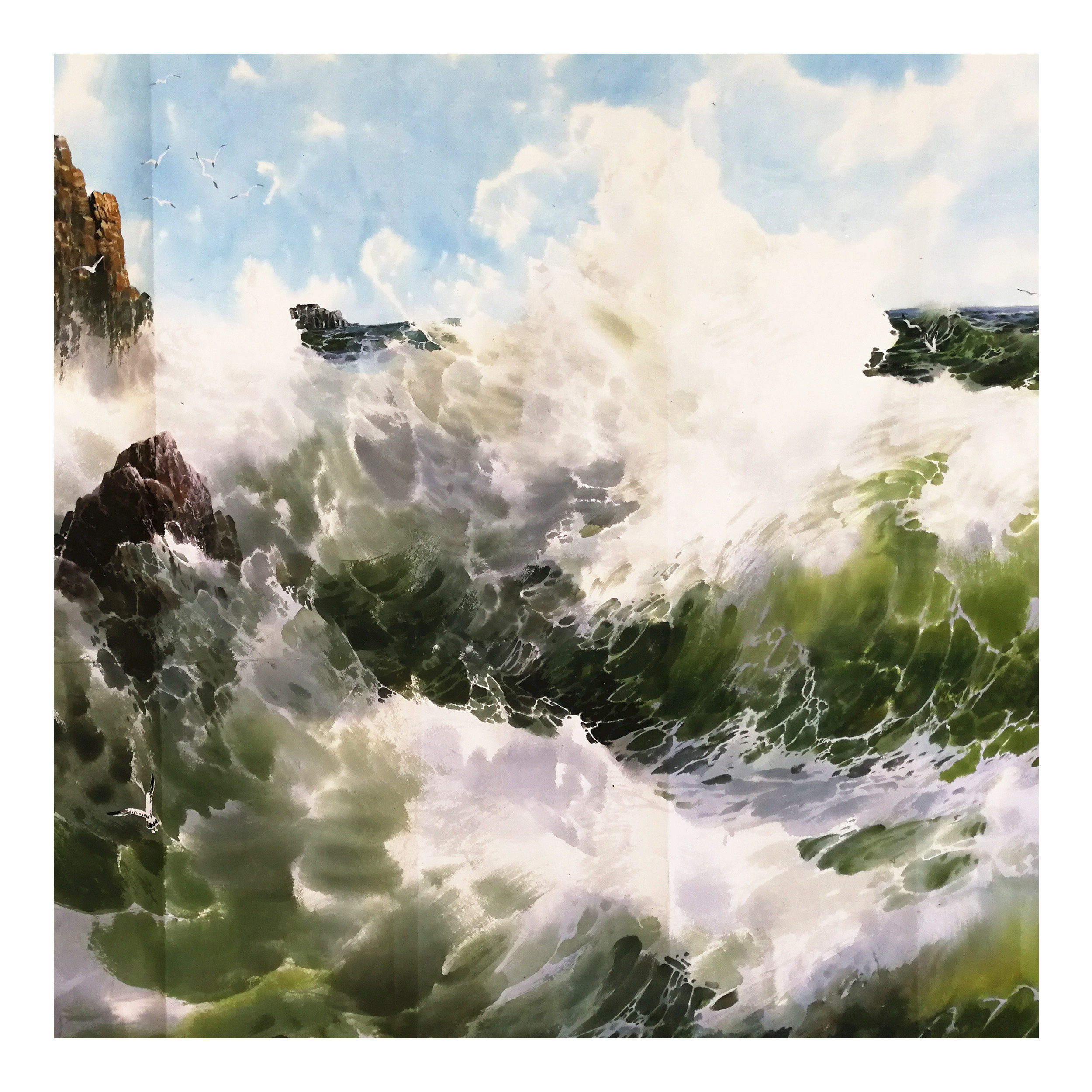 (朝鲜)朴胜国 大尺幅1.9米《海浪》平壤美术大学 星朝美术馆