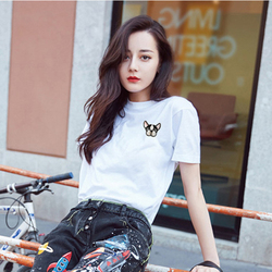 2018夏新款 迪丽热巴杨颖明星同款纯白色t恤女