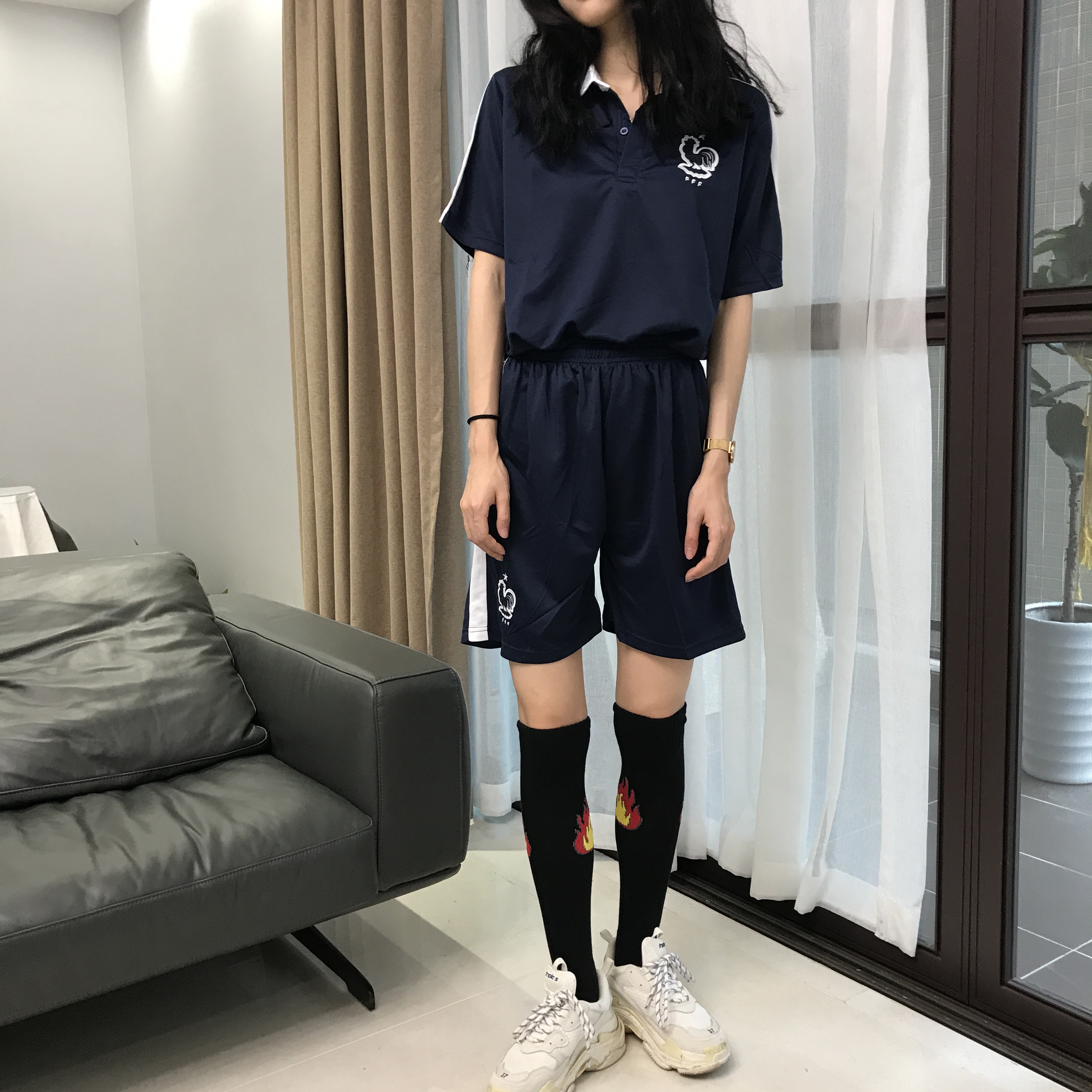 包邮足球服 比赛运动套装男女嘻哈装运动服学生两件套潮定制班服