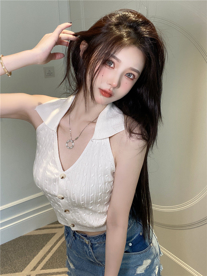 v领短款吊带背心