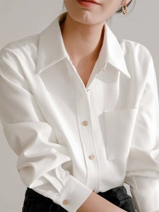 法式白色衬衫女2024早春新款宽松叠穿内搭上衣高级感别致长袖衬衣