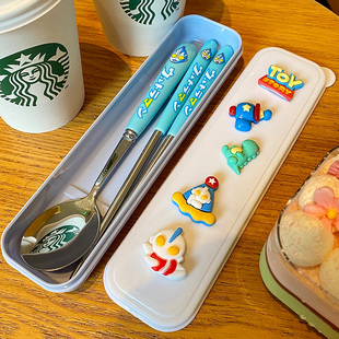 日本代购304不锈钢勺子筷子叉子三件套装儿童奥特曼小学生餐具盒