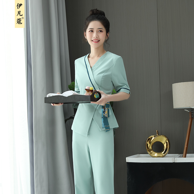 春夏新款美容院工作服女高端气质足浴养生会所美容足疗技师服套装