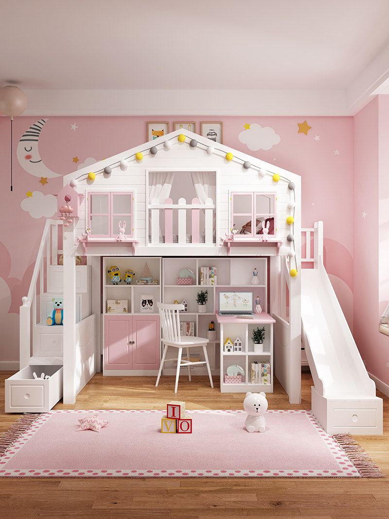 实木儿童上下床双层床高低子母床豪华公主少女梦幻城堡女孩上下铺已售