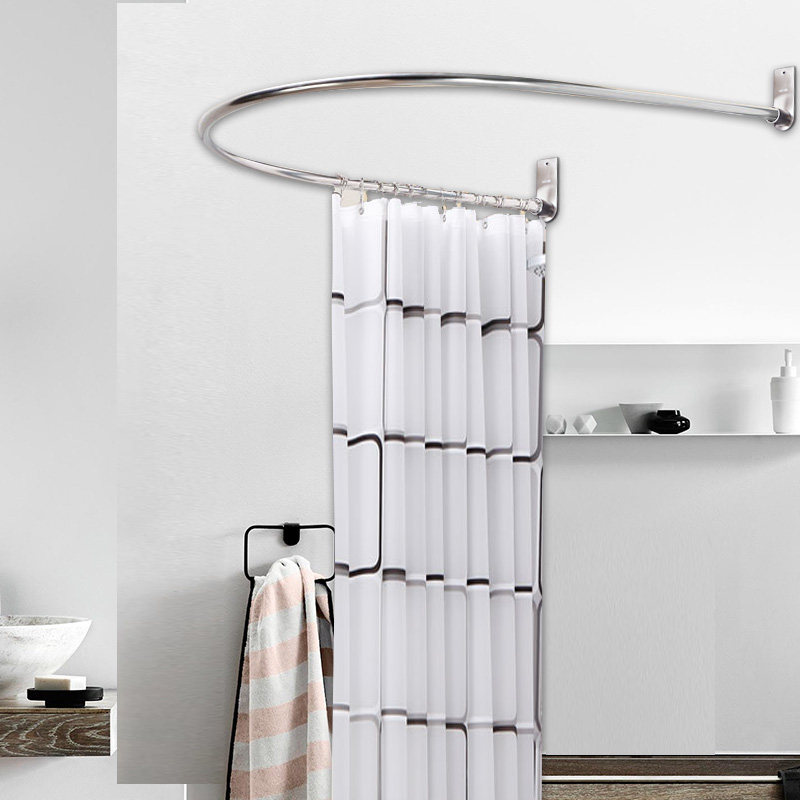 免打孔u形浴帘杆浴帘套装304不锈钢浴帘架浴室架淋浴房u型挂帘