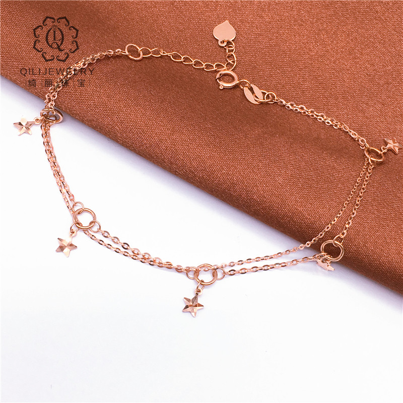 俄罗斯585紫金手链女纯14k金玫瑰金彩金日韩时尚性感小星片手链女