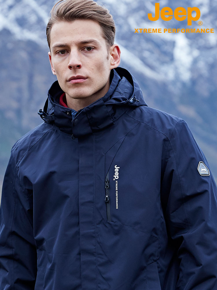 Jeep stormtrooper men's three-in-one detachable jacket Men's outdoor mountaineering suit plus velvet thickened two-piece waterproof