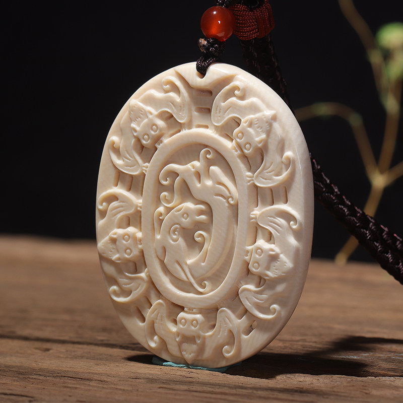 【五福牌】天然西伯利亚猛犸牙大师手雕五福挂牌挂件