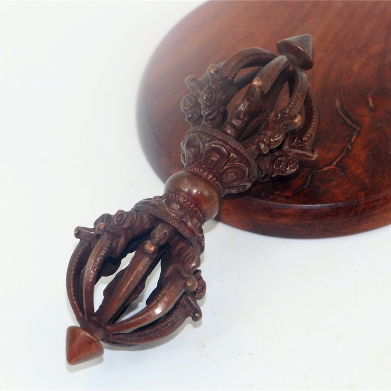 密宗开光法器尼泊尔手工纯铜紫铜九股金刚杵柱降魔杵多吉摆件挂件