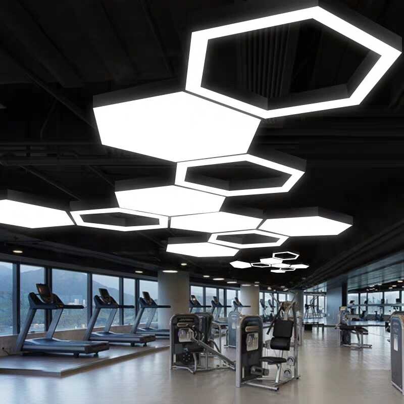 六边形造型吊灯个性led六角组合办公室健身房舞蹈学校工业风灯具