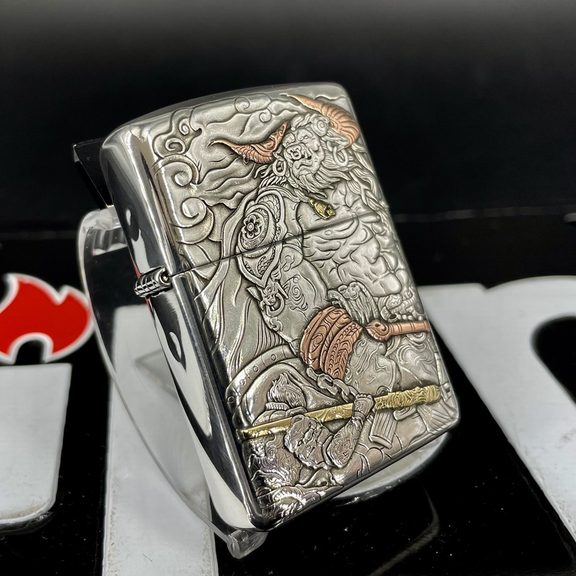 zippo 打火机纯银盔甲鬼王破法者双面背面九尾狐
