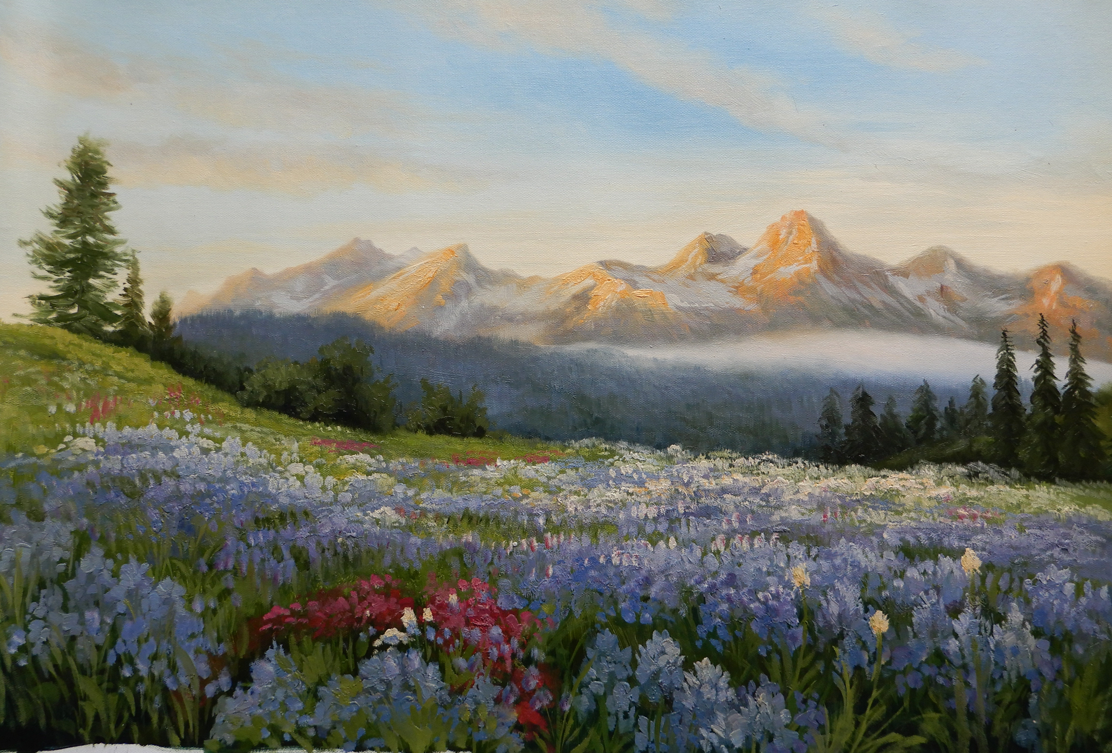 张玮《山花烂漫》大尺幅原创布面油画