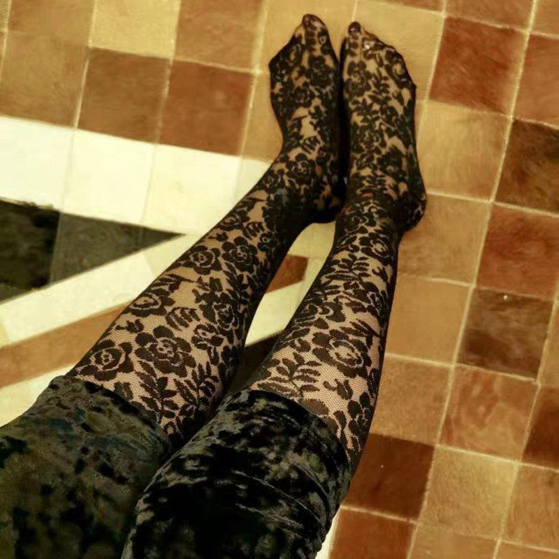 蕾丝丝袜玫瑰花朵提花连裤袜复古花纹性感高个子法式lolita美腿袜