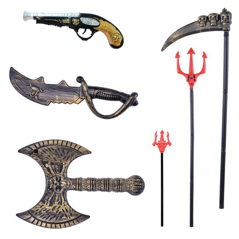 万圣节海盗道具塑料仿真武器 刀枪剑儿童玩具死神镰刀 吓人兵器