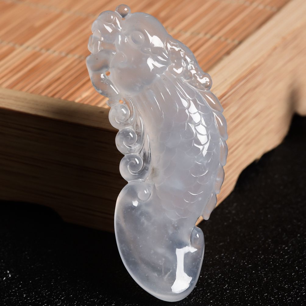 【源头好货-实物已检】皇廷珠宝翡翠a货拍卖冰种龙头鱼吊坠16.13g