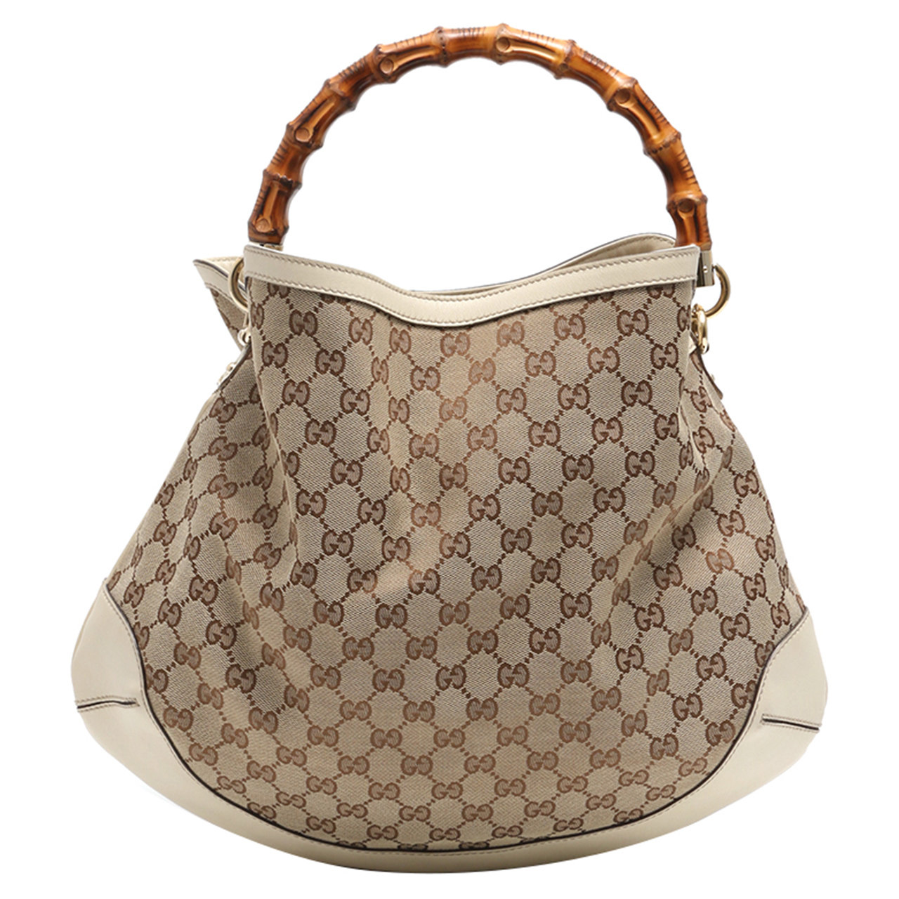 [9.0新]古驰gucci女士竹节gg帆布两用手提包米色145899