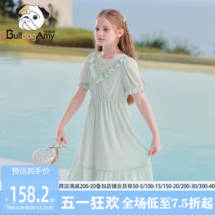 女童雪纺连衣裙2024夏季新款洋气儿童法式木耳边公主裙小女孩裙子