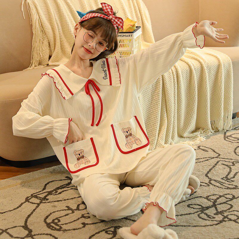 13初中高中学生长袖长裤睡衣少女生女款秋冬装睡服青少年套装薄