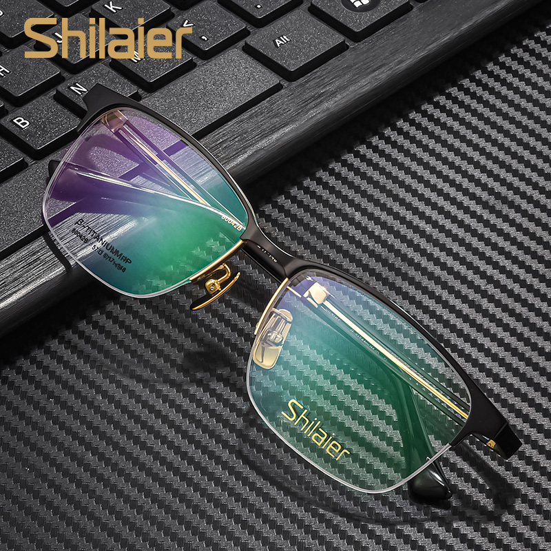 诗莱尔防蓝光眼镜纯钛眼镜大框防辐射配镜潮变色镜近视眼镜80042b