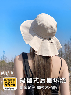 护颈防晒帽女披肩一体夏季户外大帽檐遮阳渔夫帽子防紫外线太阳帽