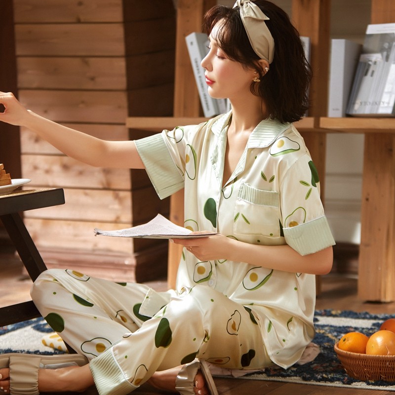 冰丝睡衣女生夏季短袖长裤春夏丝绸家居服套装薄款大码小个子学生