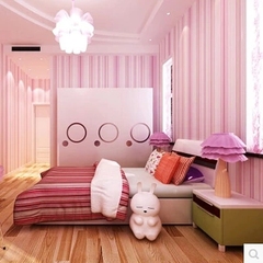 耐擦洗环保墙纸清新竖纹淡粉色条纹男孩女孩儿童高度卧室满铺壁纸